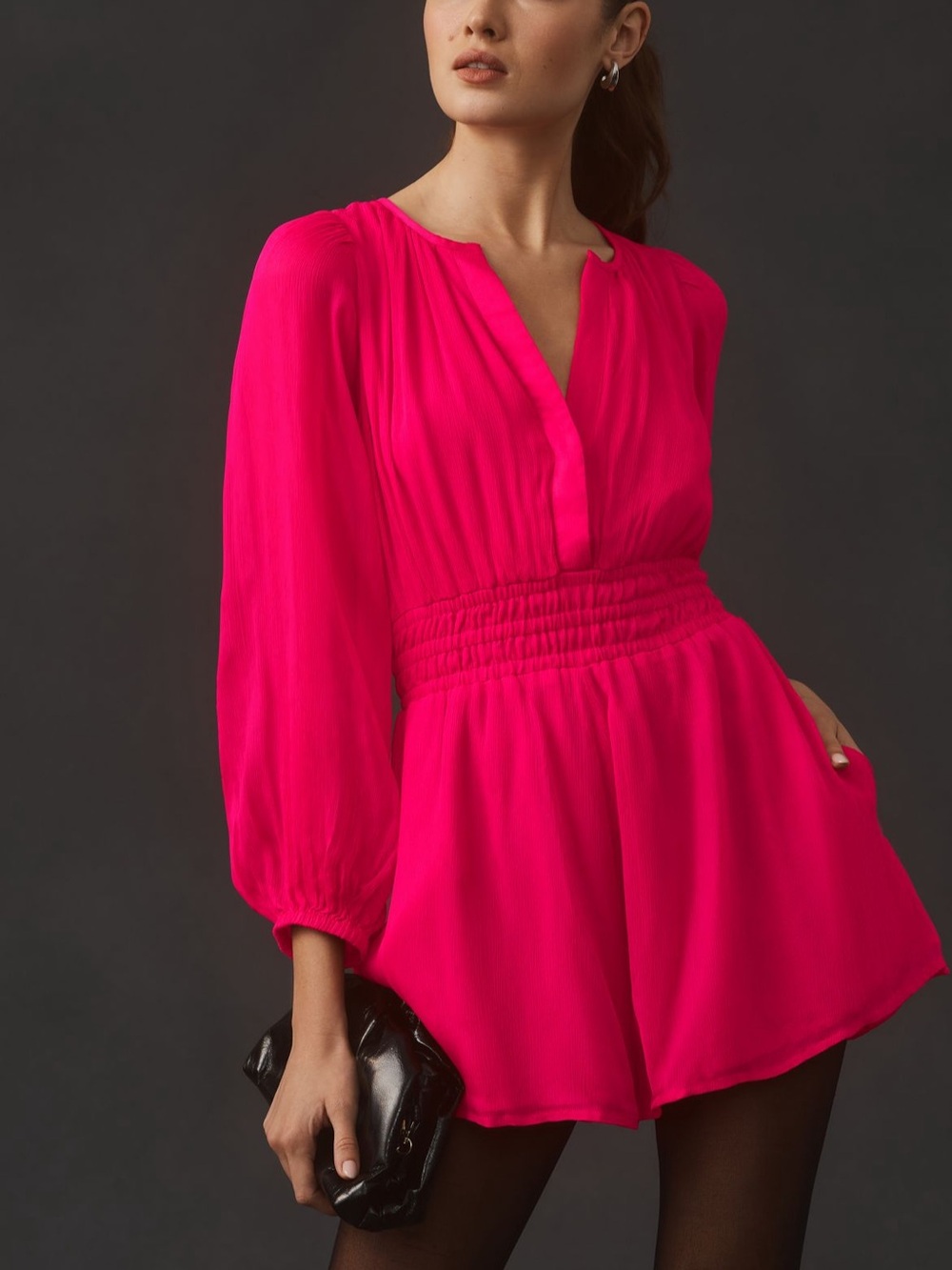 Anthropologie Fuchsia Long-Sleeve somerset Romper